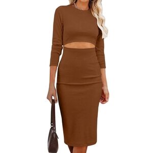 Brown Bodycon Dress With Cutout